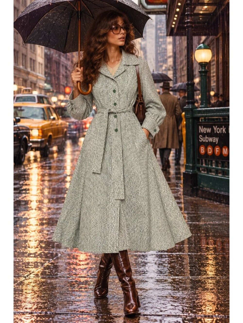 Vintage 1970s T.T. Mallo Max Adler Raincoat Belted Trench Coat Green White